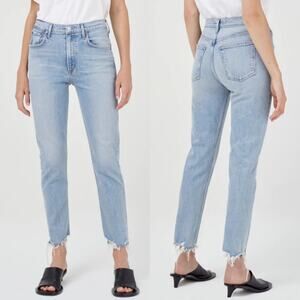 AGOLDE NWT Merrel Mid Rise Straight Jeans Women’s Size 30 Distressed Hem